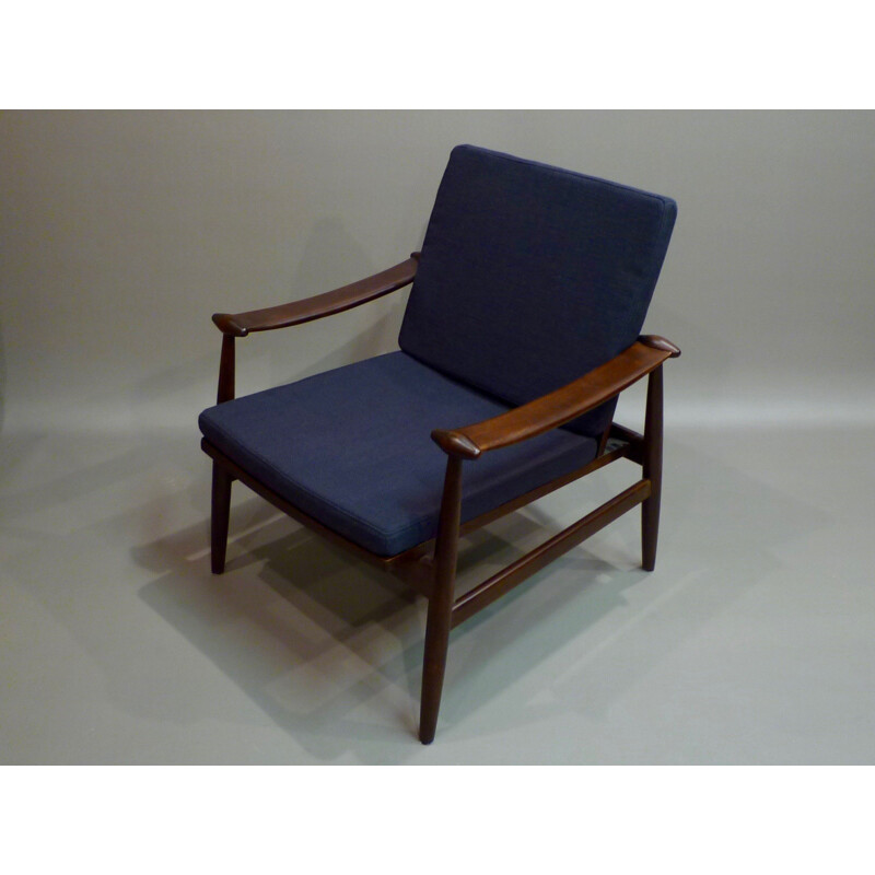 Scandinavian reupholstered armchair in walnut and fabric - 1960s
