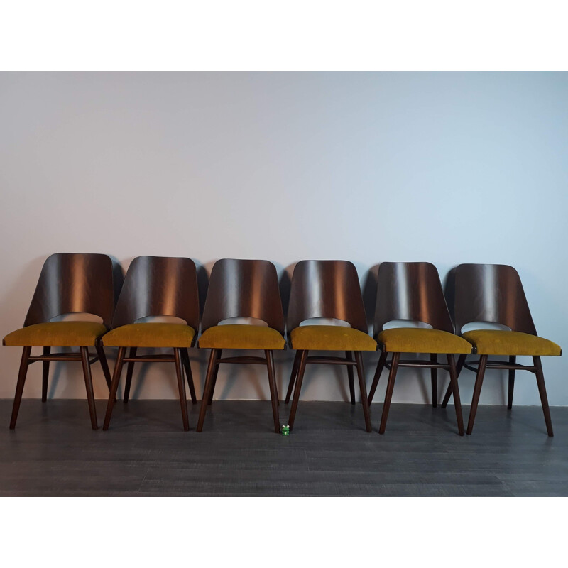 Conjunto de 6 cadeiras de nogueira vintage da Lubomir Hofman para Ton, 1960