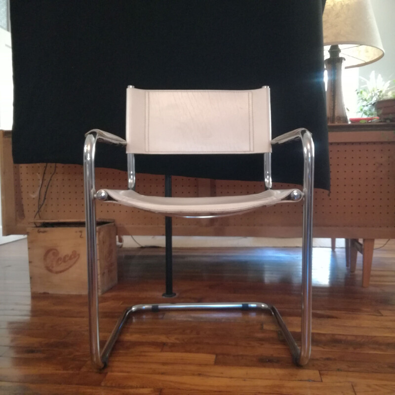 Vintage cantilever armchair in smooth white leather