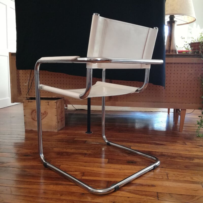 Vintage cantilever armchair in smooth white leather