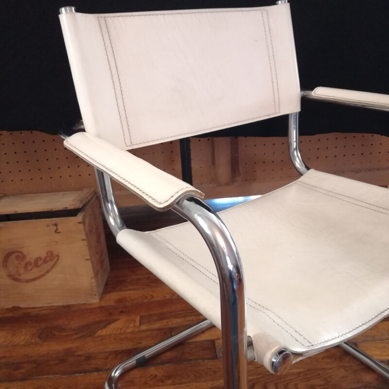 Vintage cantilever armchair in smooth white leather