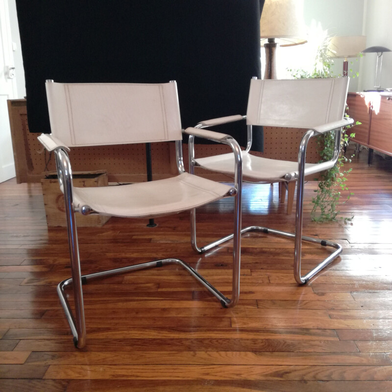 Vintage cantilever armchair in smooth white leather