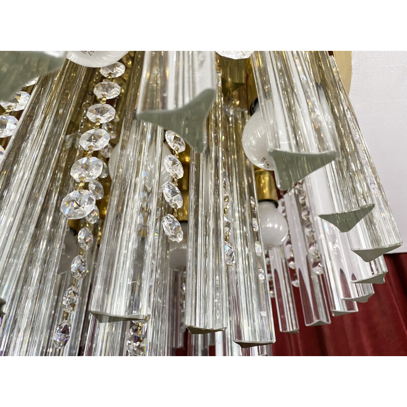 Lampadario vintage con gocce di cristallo di Murano di J.T. Kalmar Vienna