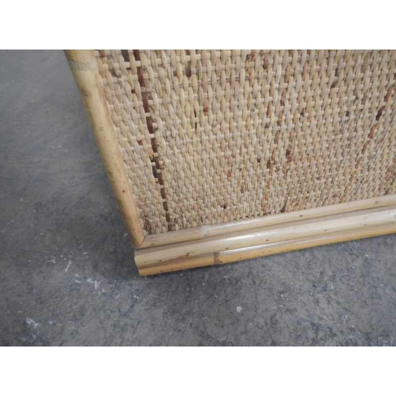 Vintage rotan ladekast met twee houten laden