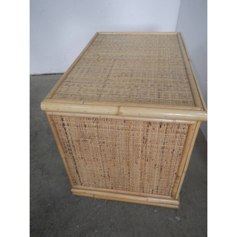 Cassettiera vintage in rattan con due cassetti in legno