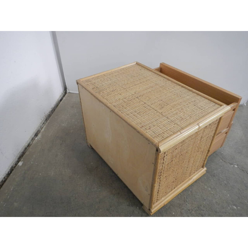 Vintage rattan chest of 2 drawer in compressed wood