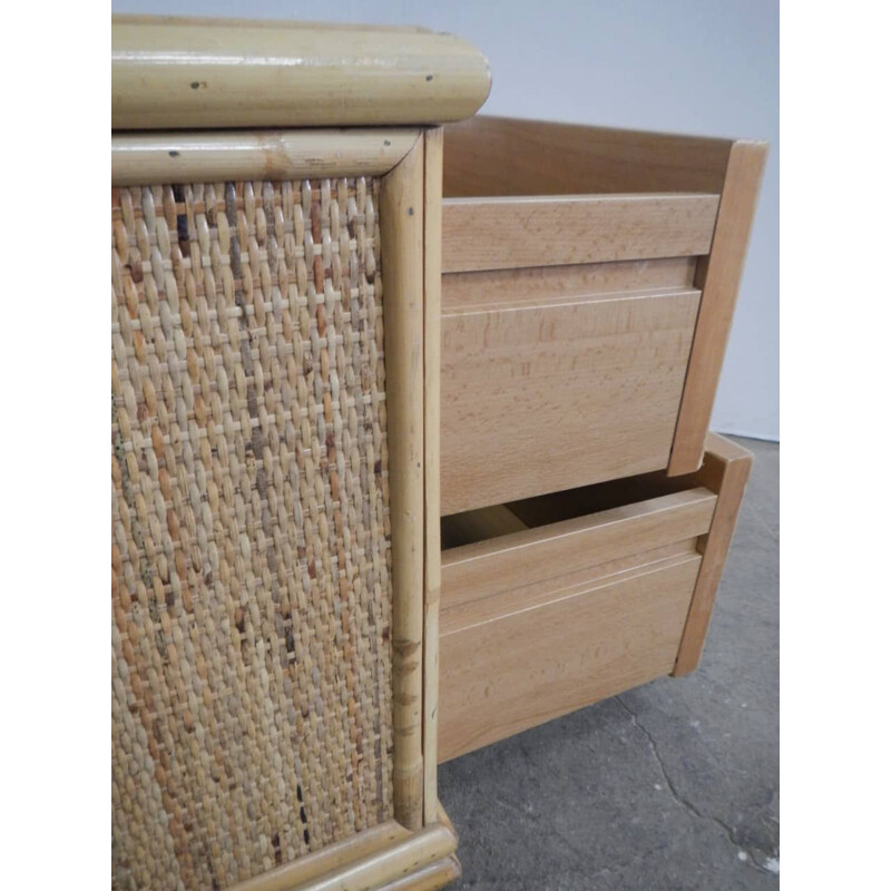 Vintage rattan chest of 2 drawer in compressed wood