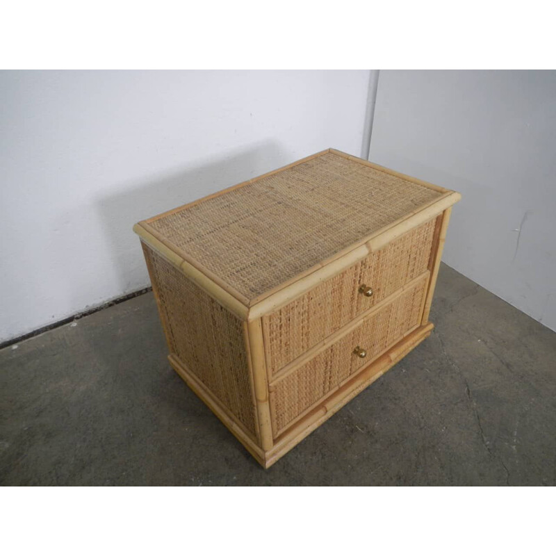 Vintage rattan chest of 2 drawer in compressed wood