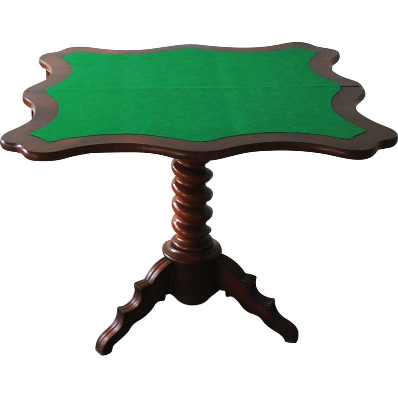 Tavolo da gioco vintage in mogano stile Luigi XIII