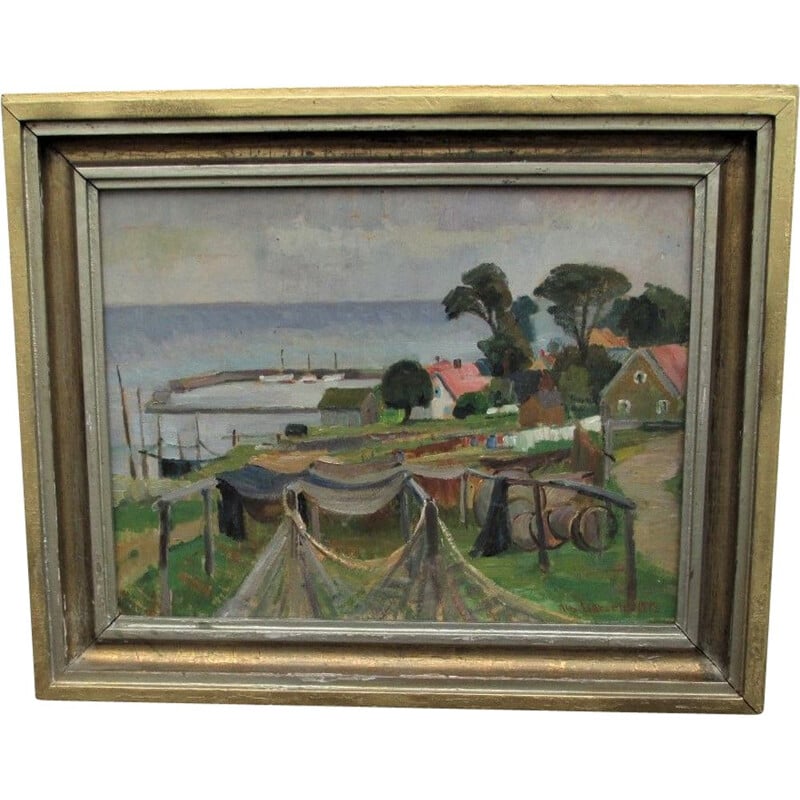 Vintage oil painting by A. Larsen, Sweden 1940s