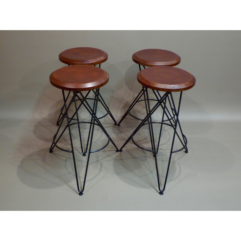 Set of 4 bar stools in black metal - 1960s