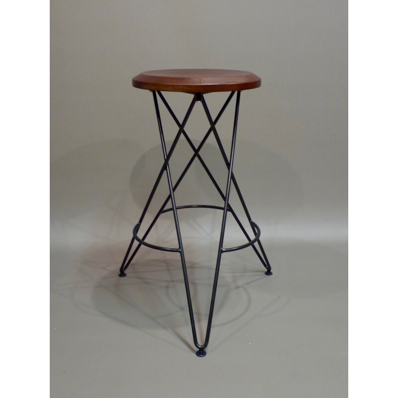 Set of 4 bar stools in black metal - 1960s