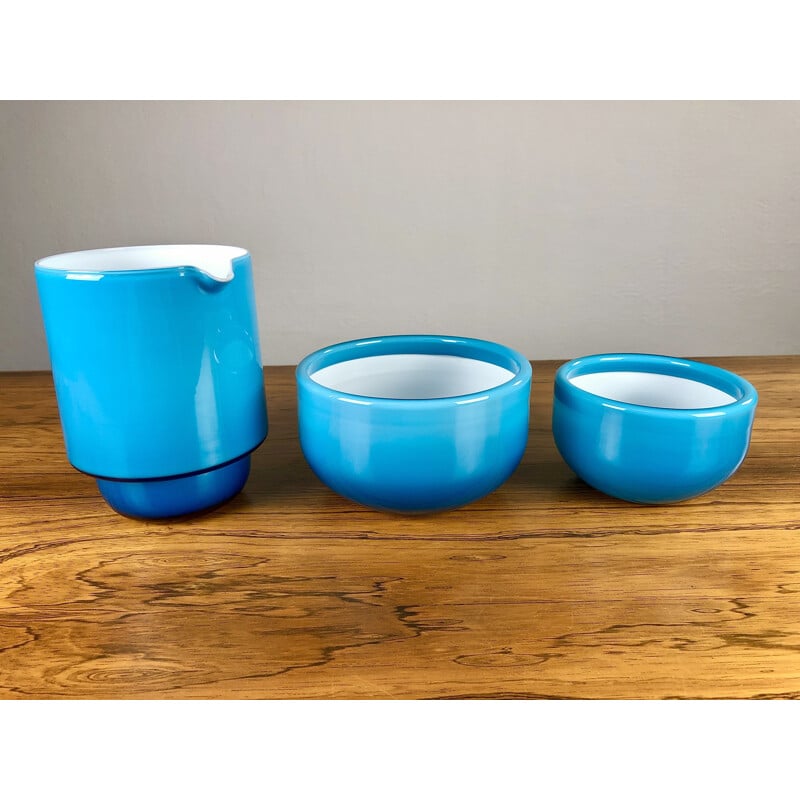 Set of vintage pitcher and bowls in glass by Michael Bang for Holmegaard, 1970s