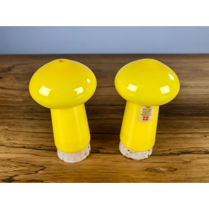 Vintage yellow glass salt and pepper set by Michael Bang for Holmegaard, Denmark 1970