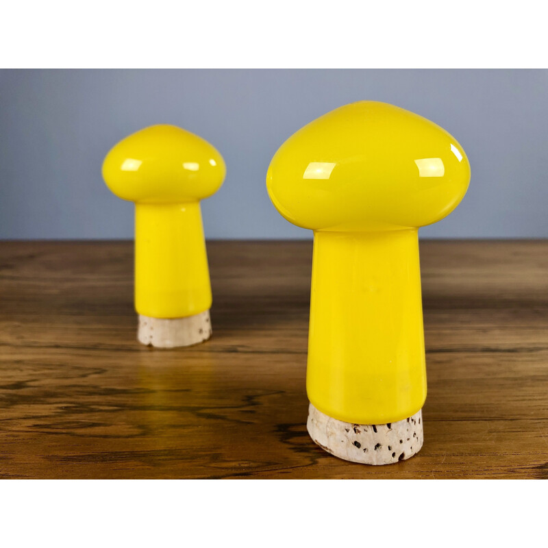 Vintage yellow glass salt and pepper set by Michael Bang for Holmegaard, Denmark 1970