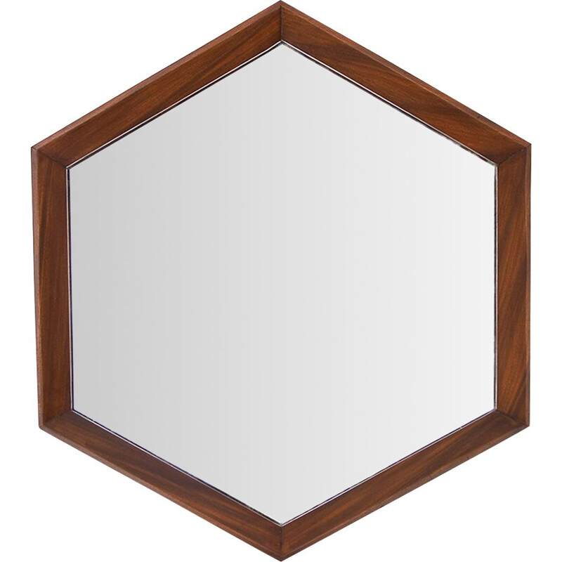zeshoekige spiegel met houten lijst, 1960