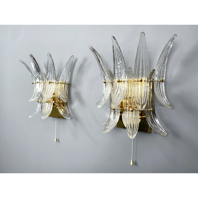 Pair of vintage "Palmette" sconces in murano glass by J.T. Kalmar Vienna