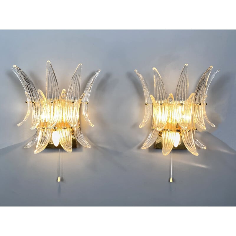 Pair of vintage "Palmette" sconces in murano glass by J.T. Kalmar Vienna