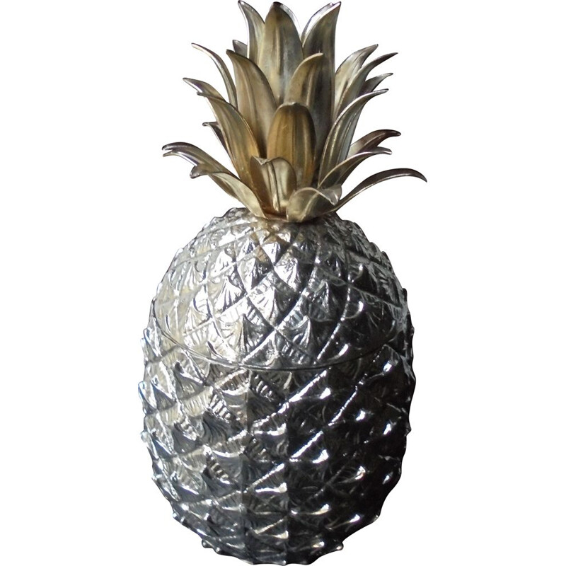 Vintage pineapple ice bucket in silver plated metal by Mauro Manetti, 1970