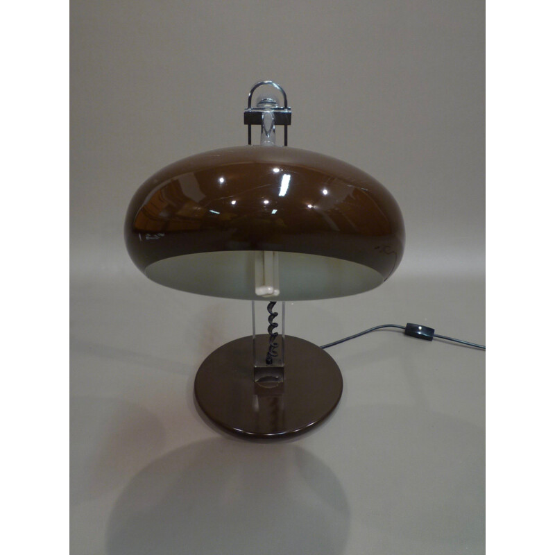 Grande lampe de table industrielle en métal brun - 1960