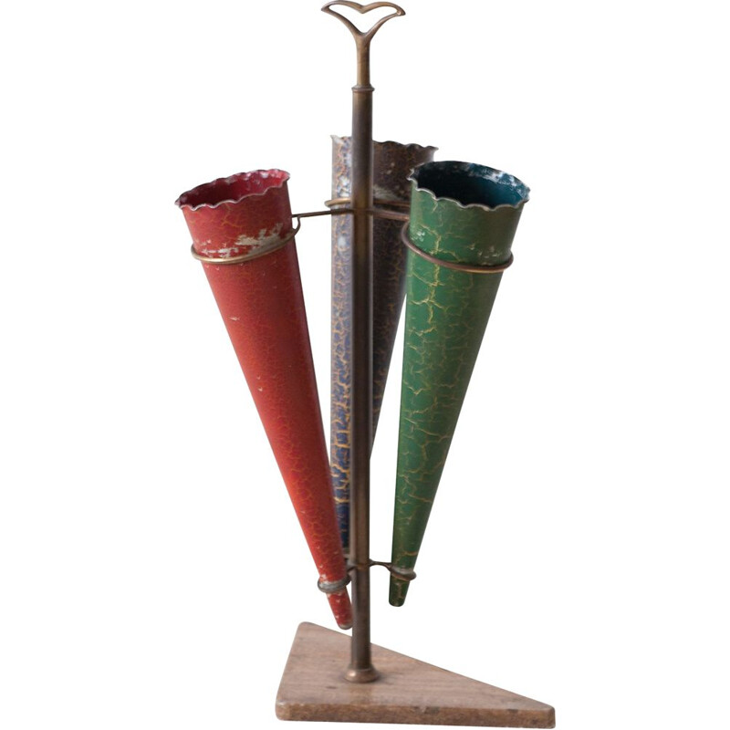 Italian vintage brass and marble umbrella rack, 1950s