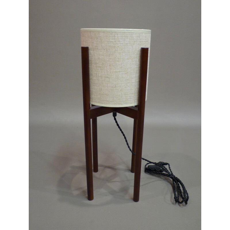 Lampe de table en noyer et tissu beige - 1980