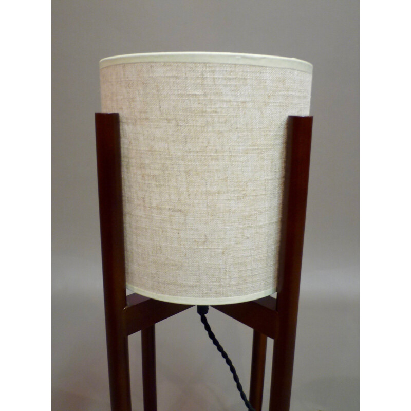 Scandinavian table lampe in walnut and beige fabric - 1980s