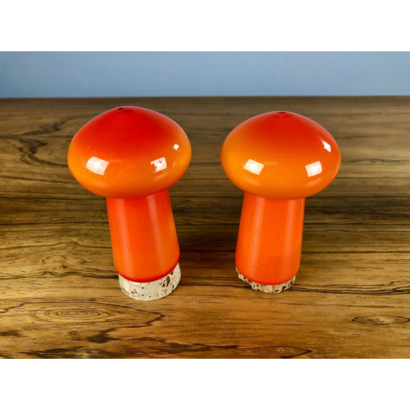 Vintage Danish salt and pepper set in glass by Michael Bang for Holmegaard, 1970s