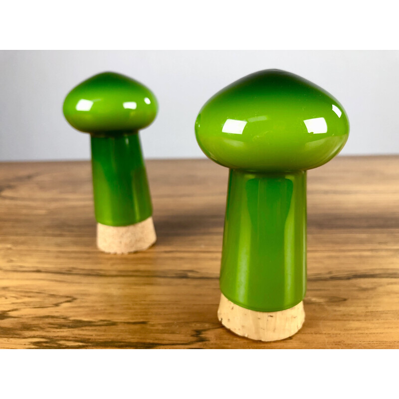 Vintage Danish salt and pepper set in green glass by Michael Bang for Holmegaard, 1970s