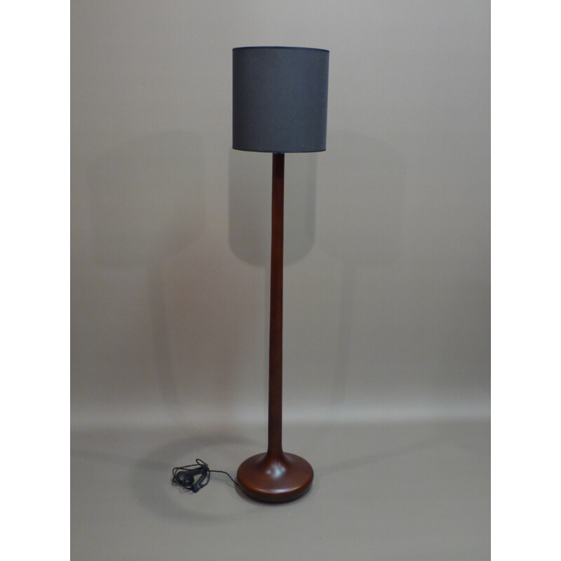 Walnut floor lamp with lamp shade in black fabric - 2000s