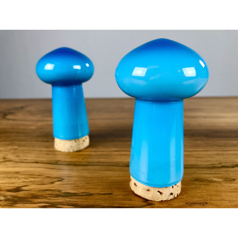 Vintage Danish salt and pepper set in blue glass by Michael Bang for Holmegaard, 1970s