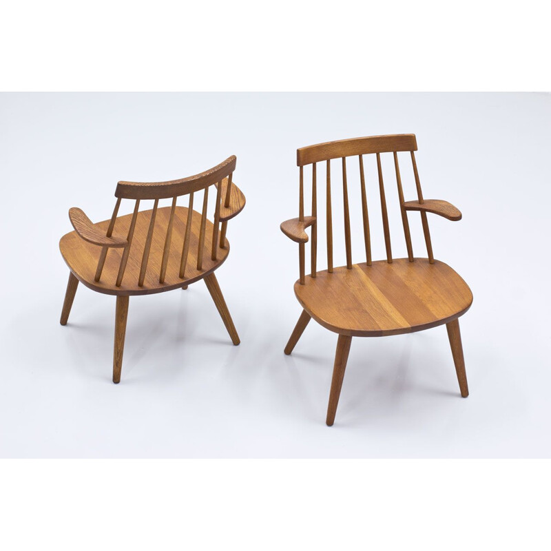 Pair of vintage solid oakwood armchair by Yngve Ekström, Sweden 1955