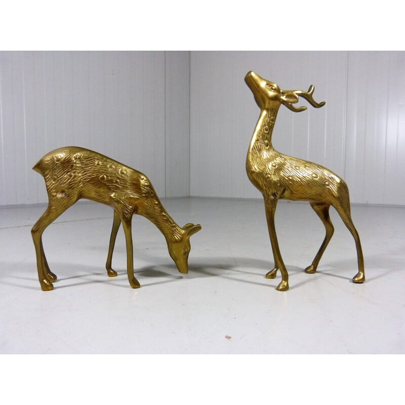 Pair of vintage brass deer sculptures, 1960