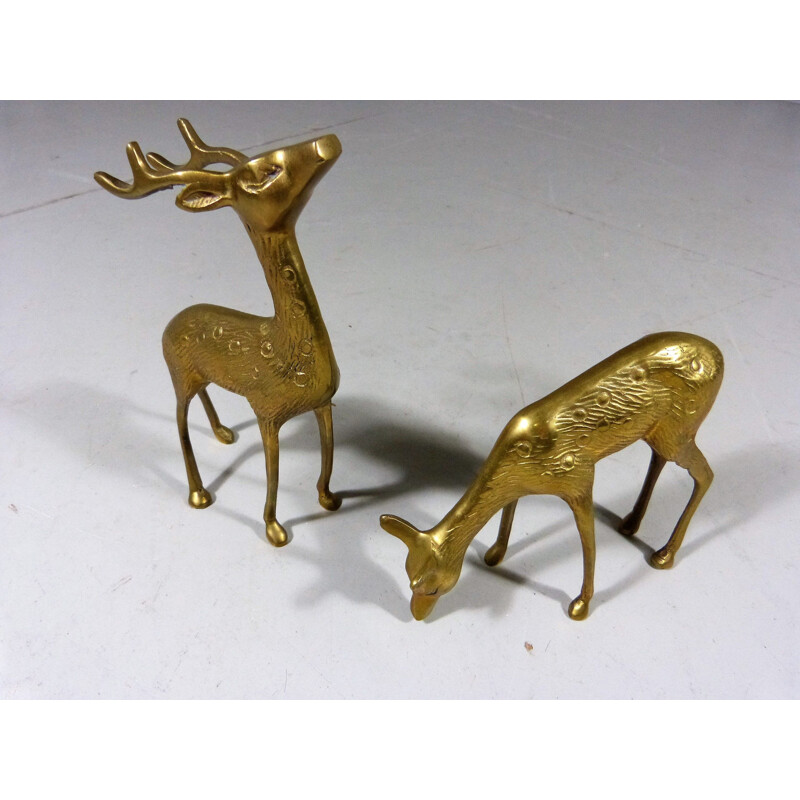 Paire de sculptures vintage de cerfs en laiton, 1960