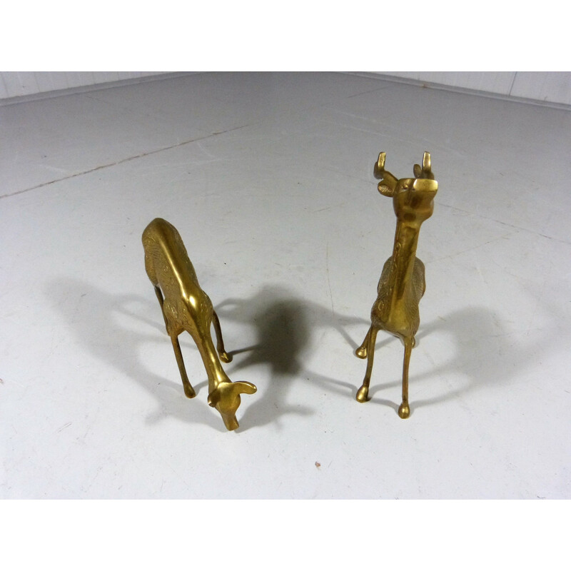 Pair of vintage brass deer sculptures, 1960