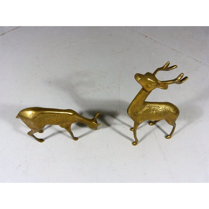 Pair of vintage brass deer sculptures, 1960