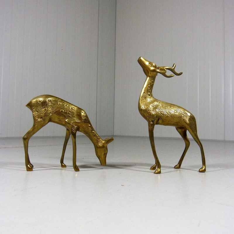 Pair of vintage brass deer sculptures, 1960