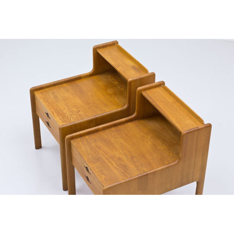 Pair of vintage night stands in solid oakwood, Sweden 1960s