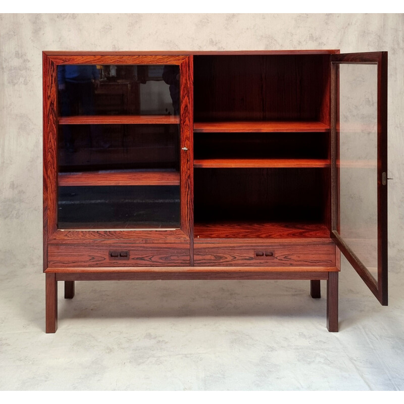 Vintage French rosewood display cabinet, 1960