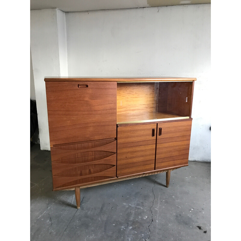 Large cabinet in teak with glass sliding doors - 1960s