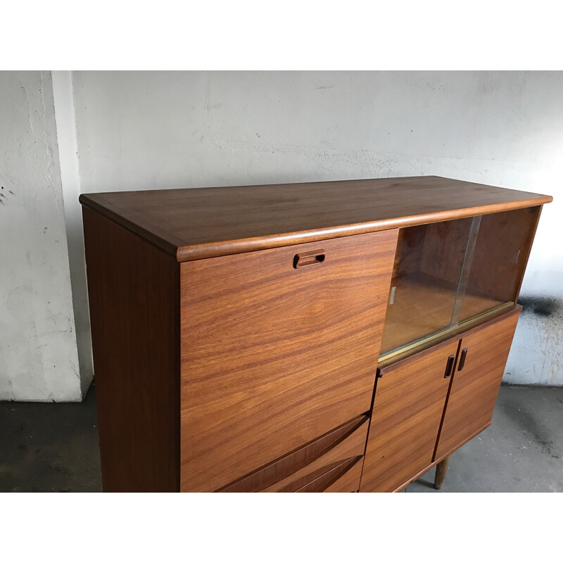 Large cabinet in teak with glass sliding doors - 1960s