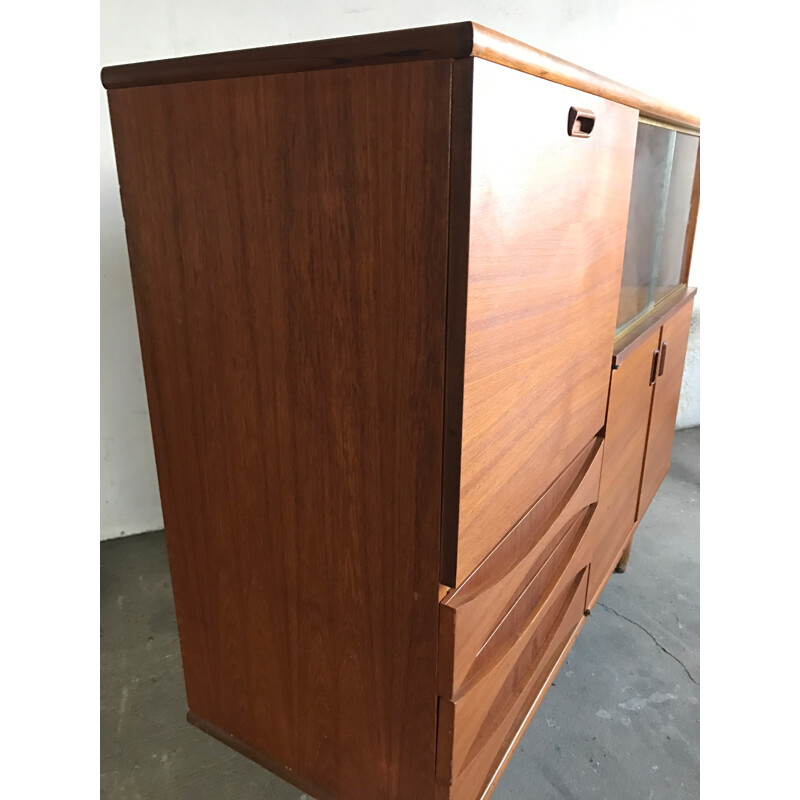 Large cabinet in teak with glass sliding doors - 1960s