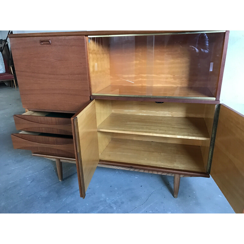Large cabinet in teak with glass sliding doors - 1960s