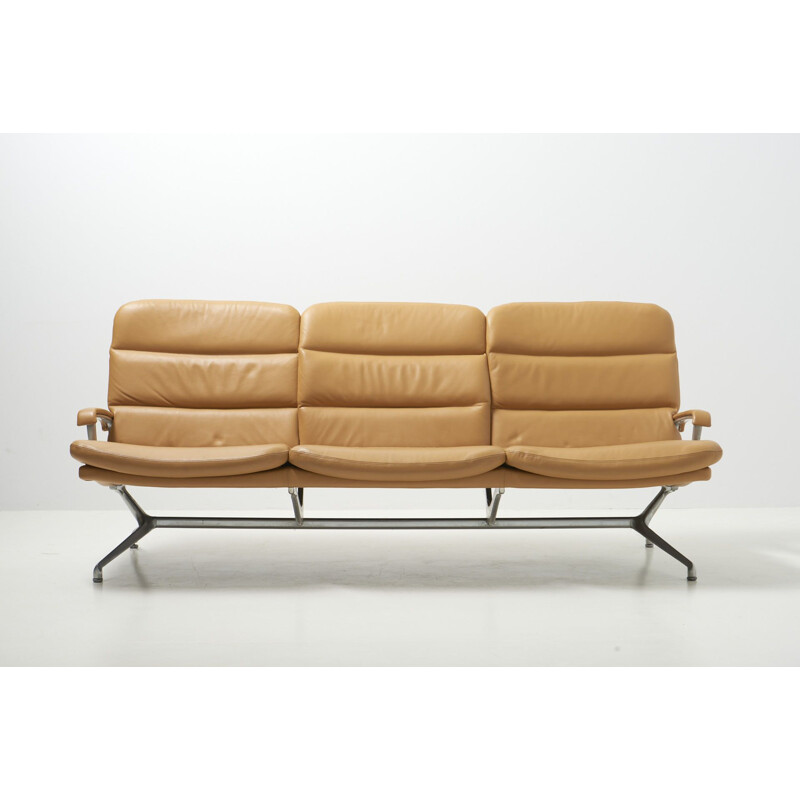 Vintage three seater sofa in leather by Paul Tuttle for Strässle, Switzerland 1960s
