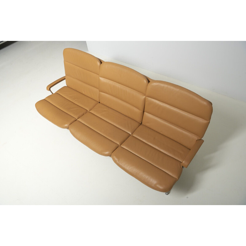 Vintage three seater sofa in leather by Paul Tuttle for Strässle, Switzerland 1960s