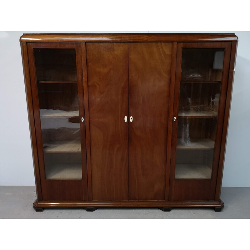 Vintage Art Deco mahogany bookcase with glass doors