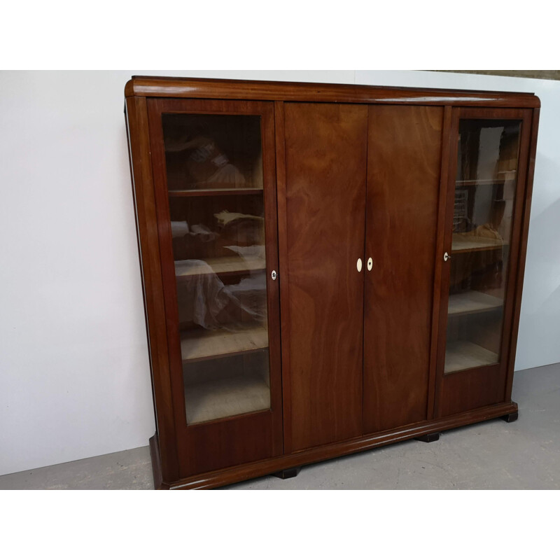 Vintage Art Deco mahogany bookcase with glass doors