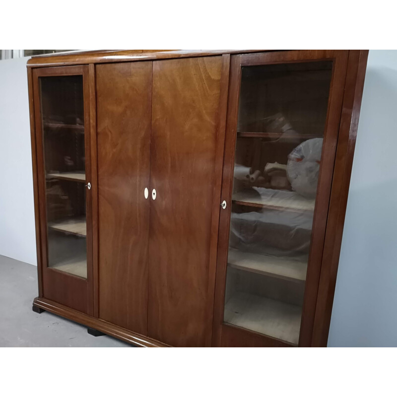 Vintage Art Deco mahogany bookcase with glass doors