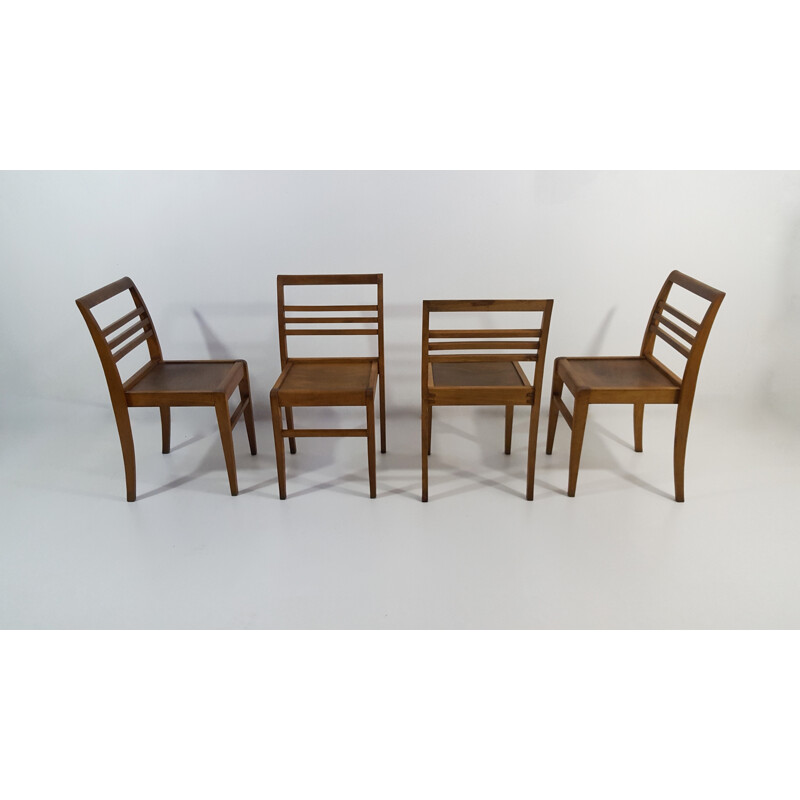 Set of 4 chairs in beech wood, René GABRIEL - 1950s
