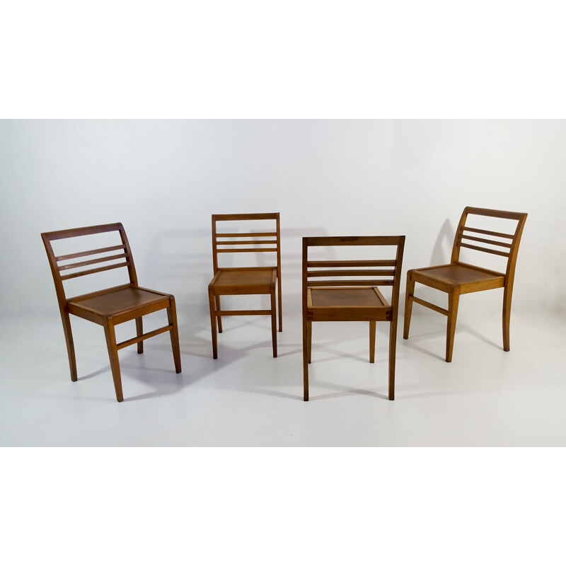 Set of 4 chairs in beech wood, René GABRIEL - 1950s